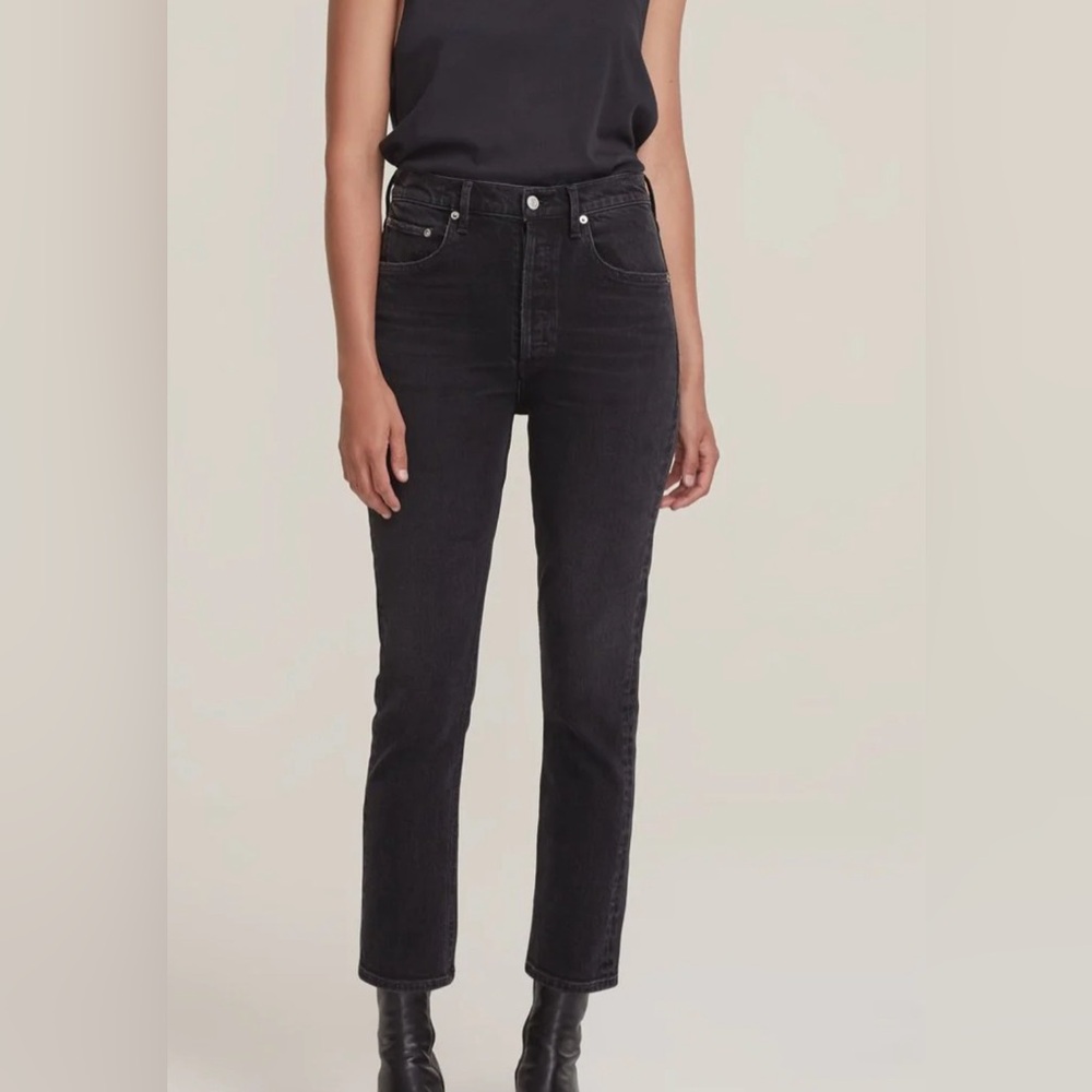 Agolde High-Rise Cropped Straight Jeans in Washed Black